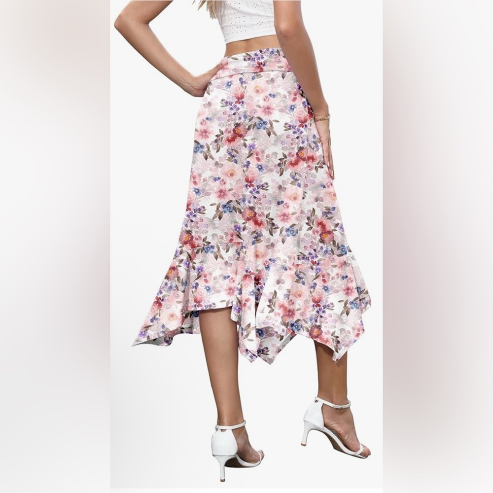 Handkerchief Midi Skirt in Pink Floral